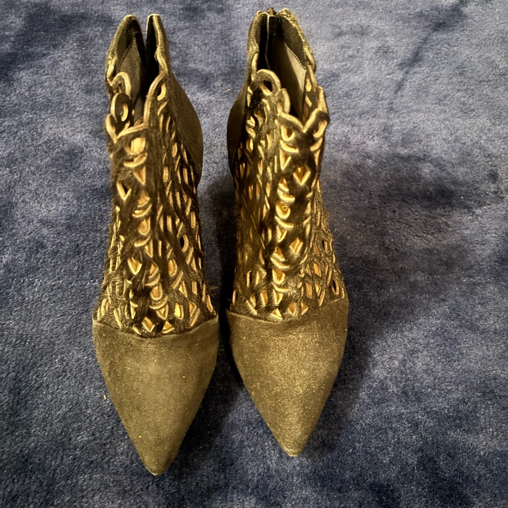 Loeffler Randall Rashida Suede & Calf Hair Booties - Picture 2 of 5